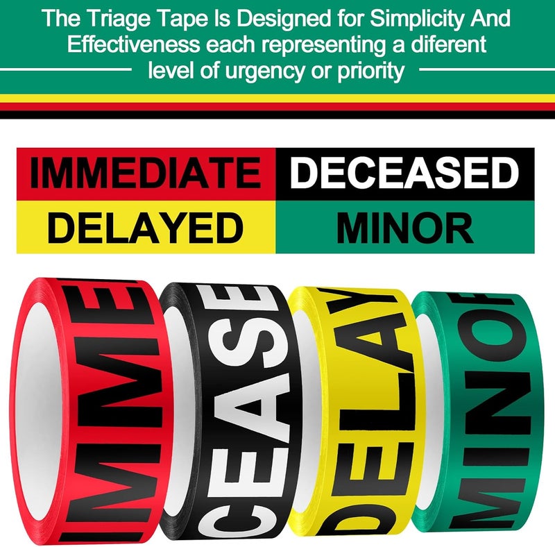 Innconee Triage Tape Kit 8 Rolls Emergency Medical Tapes (Black/red/Yellow/Green) for First Aid, Casualty Tagging & Incident Response, Deceased/immediate/Delayed Marking Bands, 1.5" x 200ft - Image 3